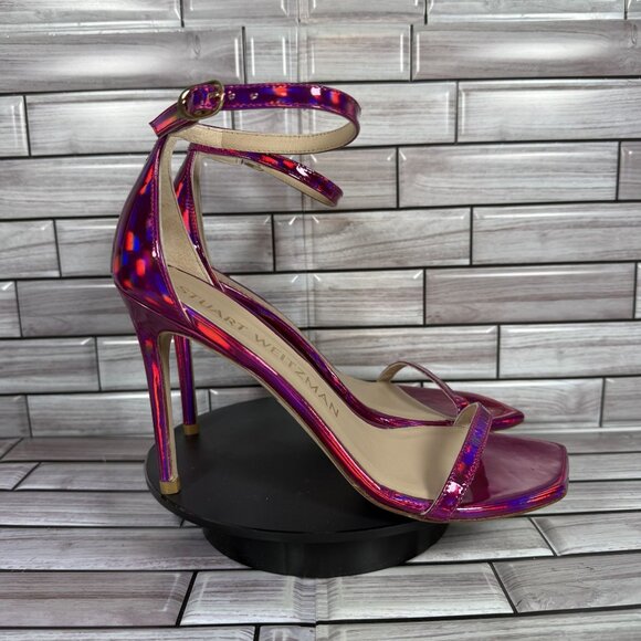 Stuart Weitzman Women's Pink Nudistcurve Ankle Strap Stiletto Sandals Size 8-NEW - Picture 1 of 8